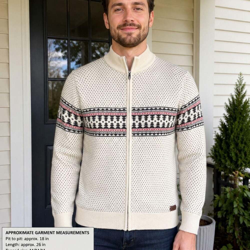 Dockers Premium Edition Wool Blend Fair Isle Full Zip Sweater Men's Medium